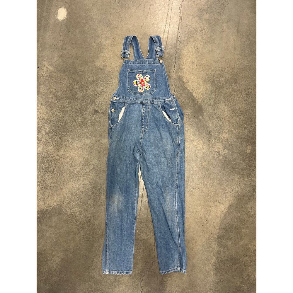 Vintage 1990s D'Mode Girls Blue Corduroy Overalls Size medium spinner floral